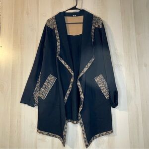 Miss Me Navy Cardigan with Patterned Aztec Trim long‎ sleeve size medium